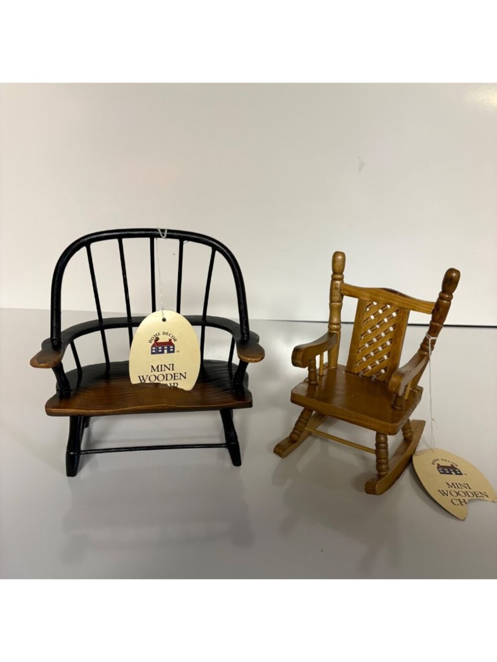 Miniature Wooden Rocking Chair and Bench Set Dollhouse Furniture Rustic Decor